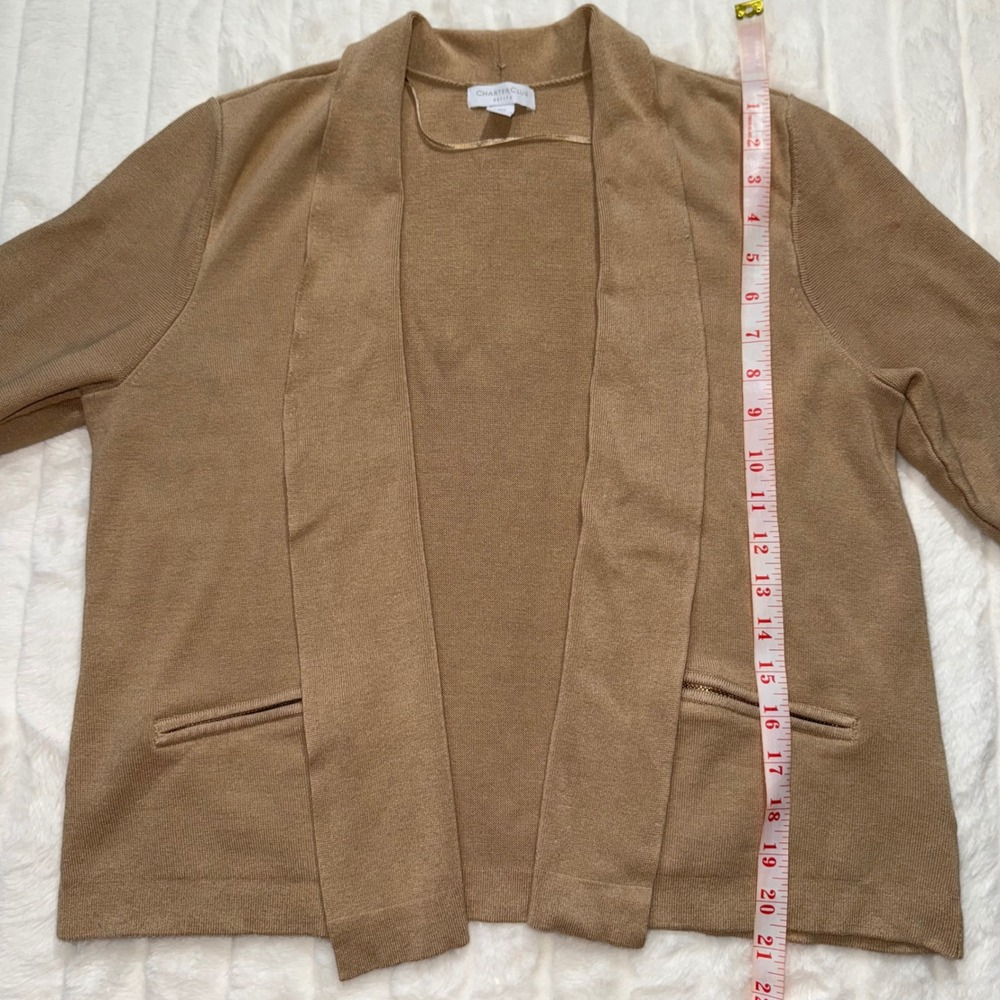 Charter Club Petite Knit Open Front Cardigan Tan P/L Zipper Pockets - Picture 9 of 10